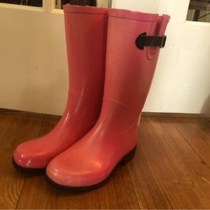 Pink rain boots